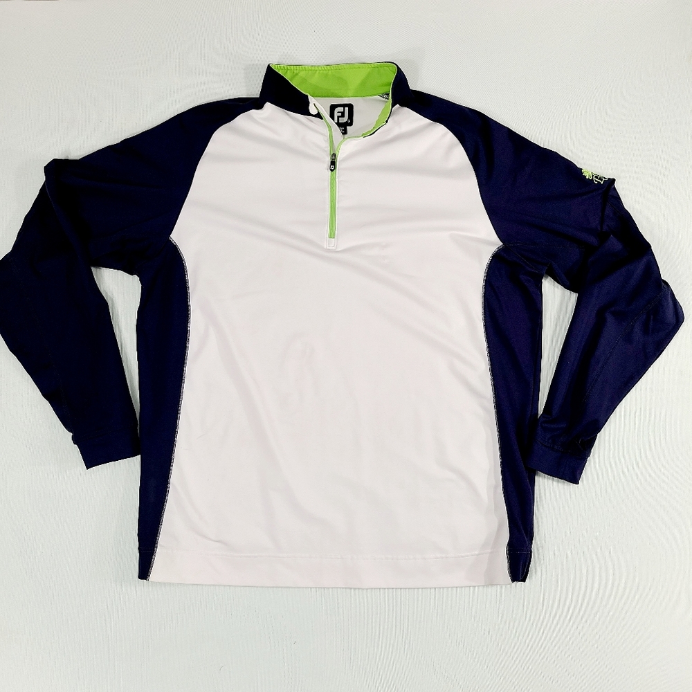 FJ Foot Joy Sport 1/4 Zip Pullover Men XL Blue White Green Long Sleeve BCC Logo